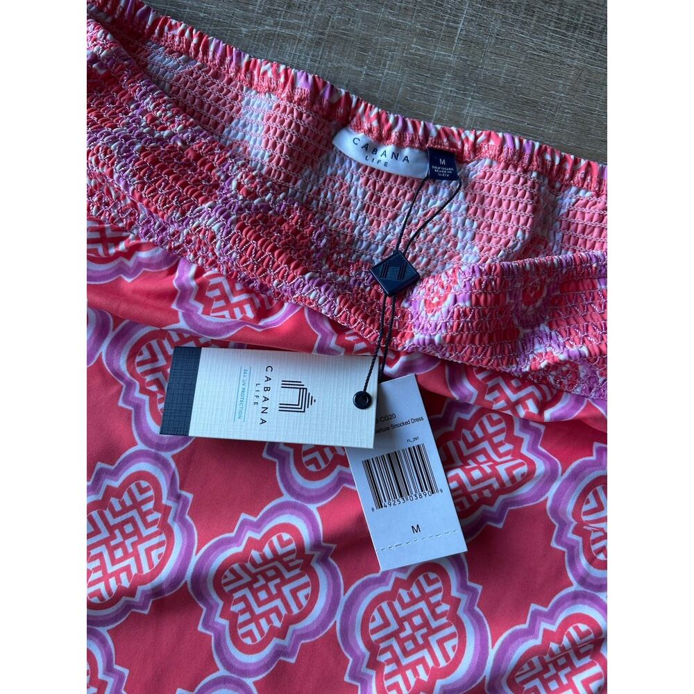 Cabana Life NWT Coral Geo Off Shoulder Tunic Dress Tassel Hem UPF 50 Beach M - Picture 10 of 12